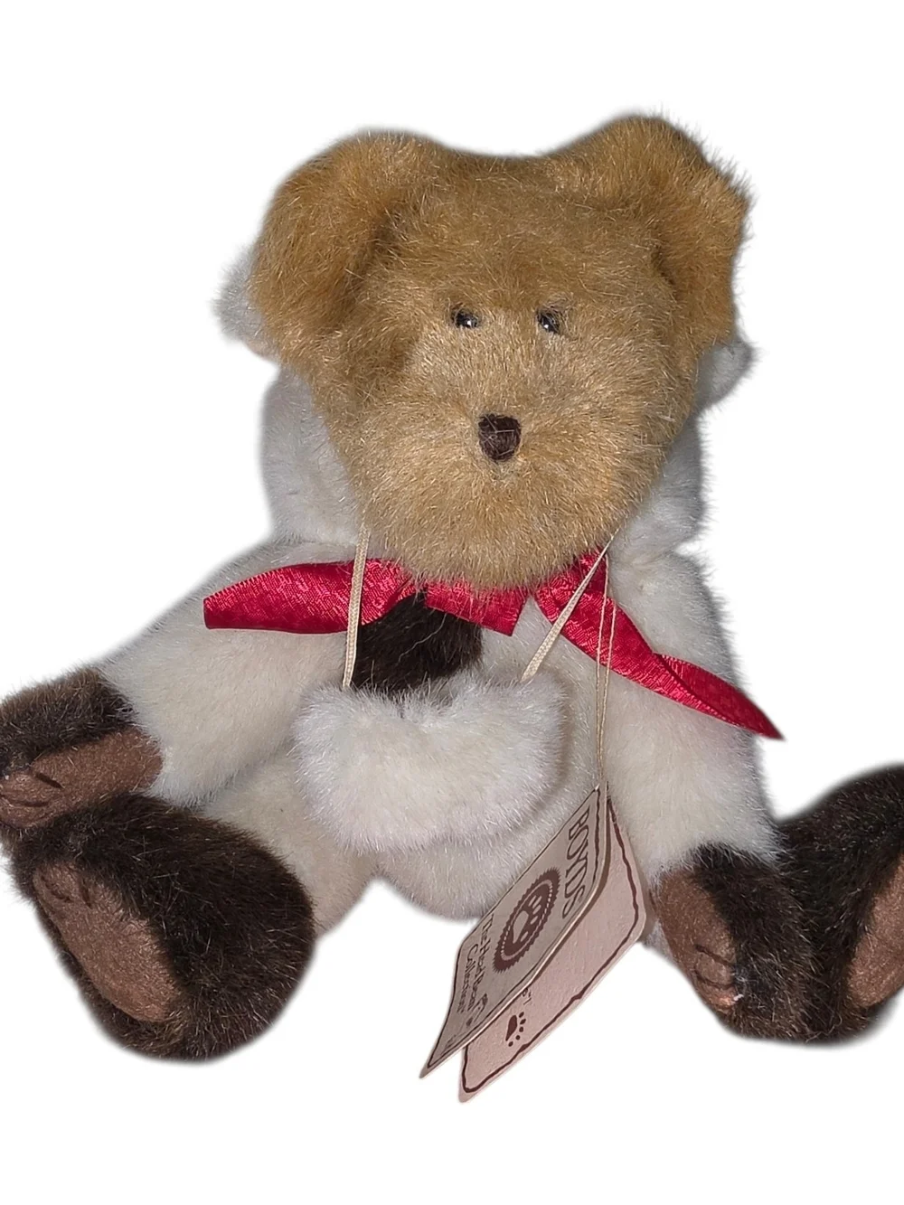 Boyds Bears Cream and Brown Plush Bear in Cow Costume with Red Bow